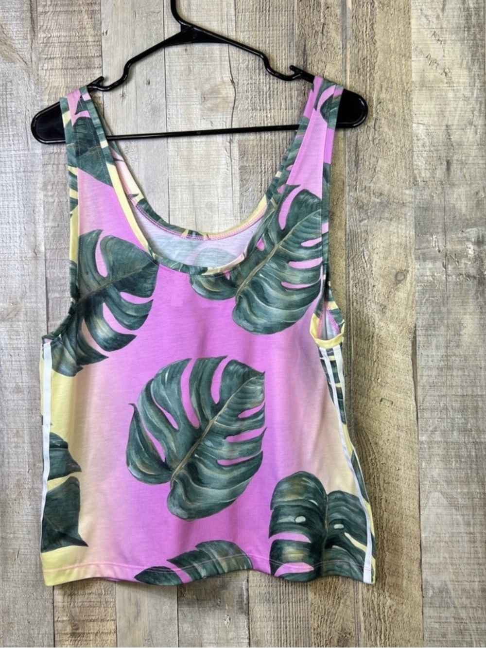adidas Pink & Yellow Tropical Leaf Athletic Tank Top Size Sm - Picture 2 of 7